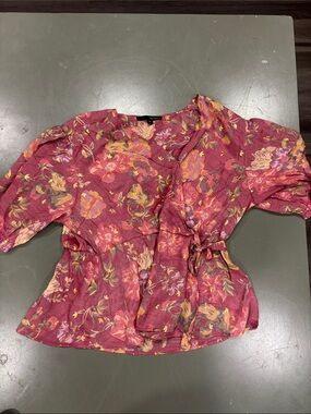 Harve Benard Rose Pink Floral Tie-Waist Blouse